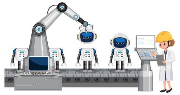 Illustrazione del concetto di industria dell'automazione robot - Vettoriali, immagini