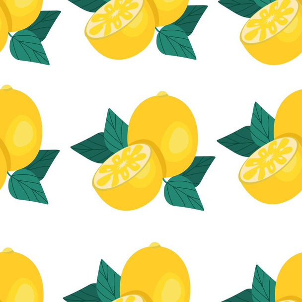 Zitronen nahtlose Muster, Zitrusfrüchte saftig. Vektorillustration. Fruchtaufdruck - Vektor, Bild
