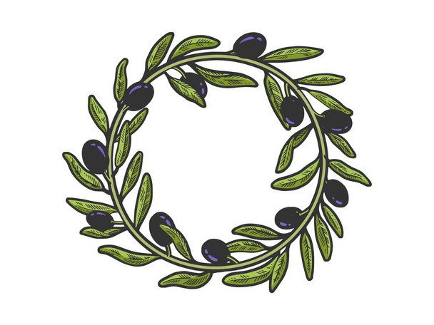 wreath of olive branches color sketch raster - Φωτογραφία, εικόνα