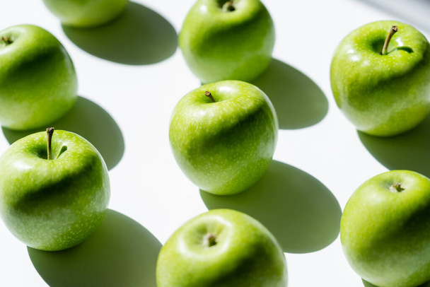 close up of green tasty apples on white - Photo, Image