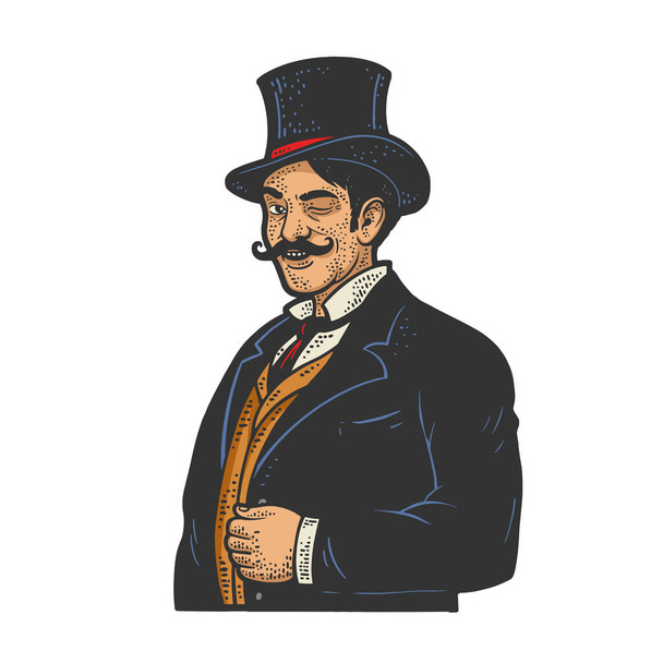 Gentleman winking color sketch vector illustration - Vector, Image