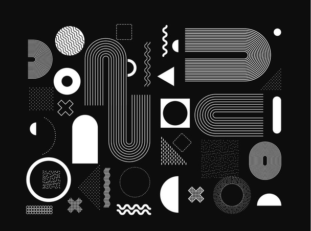 Abstract Bauhaus or Memphis geometric shapes and composition. Retro elements, geometric pattern for banner, poster, leaflet. Design background vector geometric - Vektori, kuva