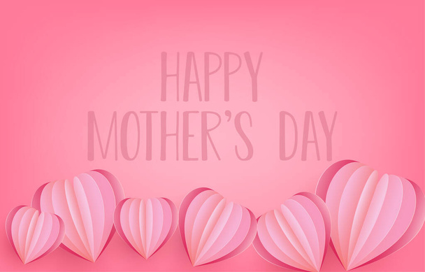 Mother's Day greeting card banner vector with 3d flying hearts pink papercut.symbol of love and handwritten letters on pink background. - Vektori, kuva