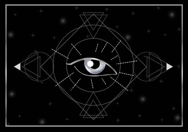 Εσωτερικό Τρίτο Μάτι της Πρόνοιας σε μαγικά τρίγωνα και σφαίρες στο διάστημα - Διάνυσμα, εικόνα