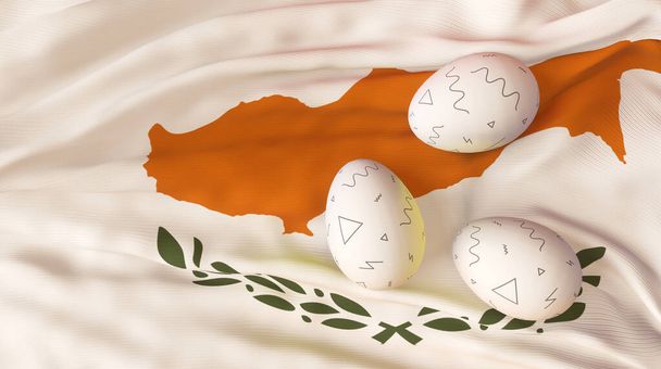 Paskalya afişi ve afişi, Kıbrıs 'ın kutlu olsun. Kıbrıs arka planında yumurta. 3B çalışma ve 3B resim.  - Fotoğraf, Görsel