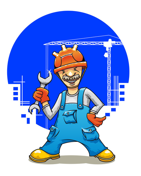 Funny smiling builder - Vector, Image