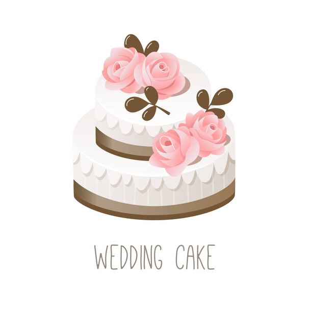 Collection of cakes, pies and desserts for all letters of alphabet. Letter W - wedding cake. Vanilla cake with vanilla buttercream frosting and roses made of icing sugar. Isolated vector images - ベクター画像