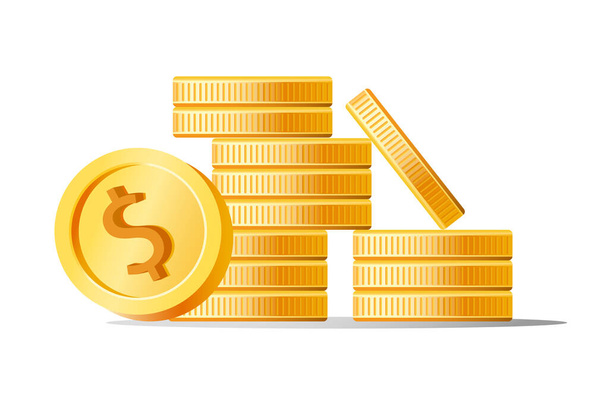Gold coins money in piles isolated on white background. Jackpot, casino, poker elements. Cash treasure. Vector flat illustration. Design for flyer, banner, landing page. - Vector, Image