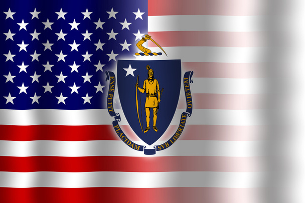Acenando EUA e Bandeira do Estado de Massachusetts
 - Foto, Imagem