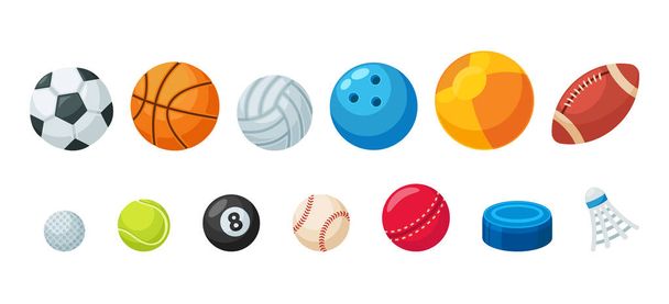 Sada různých míčků pro sportovní hry Fotbal, Basketbal, Volejbal a ragby, Golf, Kulečník, Tenis nebo Baseball. Softball - Vektor, obrázek