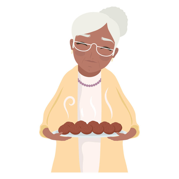 祖母はクッキーをトレイに入れて - ベクター画像