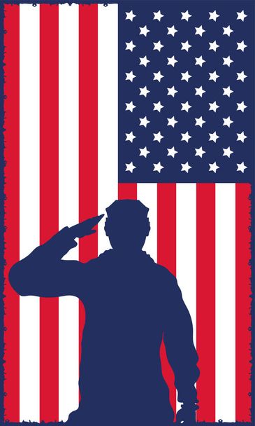 bandiera USA con silhouette soldato - Vettoriali, immagini