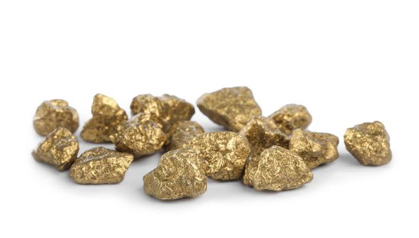 Pile of gold nuggets on white background - Фото, изображение