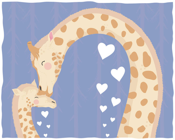 giraffa mamma con baby card - Vettoriali, immagini