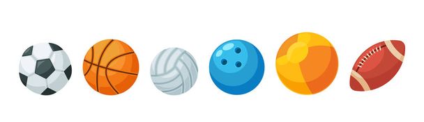 Bolas para diferentes deportes y actividades recreativas. Set de Equipos Diversos para Juegos Deportivos de Fútbol, Baloncesto - Vector, Imagen