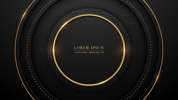 Luxury gold rings and overlapping squares design on abstract geometric black background. Vector illustration - Vector, Image