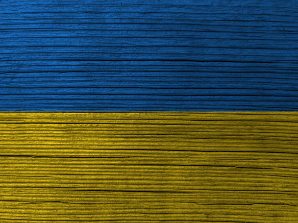 ウクライナの国旗が描かれた。しわのある青と黄色のグラニーの背景 - 写真・画像