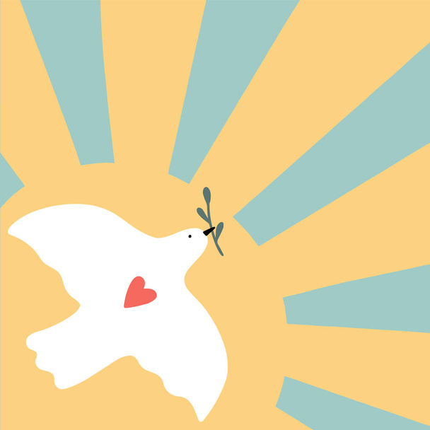 Une colombe symbole de paix avec une brindille dans le bec vole dans le ciel. Illustration vectorielle pas de guerre en Ukraine. - Vecteur, image