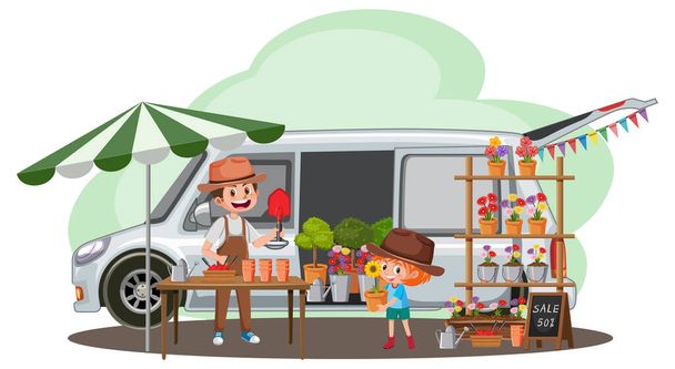 концепція блошиного ринку з ілюстрацією магазину рослин
 - Вектор, зображення