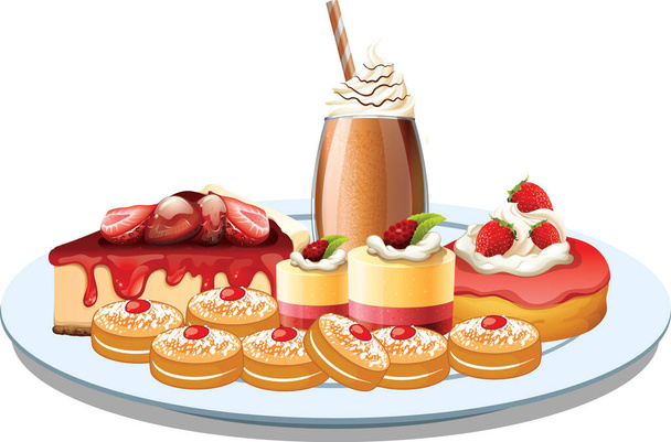 Set of various strawberry desserts  illustration - ベクター画像
