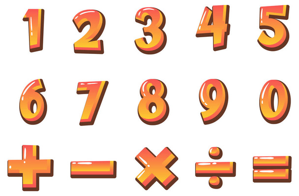 Die Zahlen 0 bis 9 zählen und mathematische Symbole illustrieren - Vektor, Bild