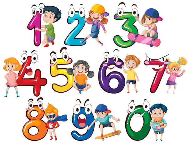 Counting number 0 to 9 for kids illustration - Vector, Image