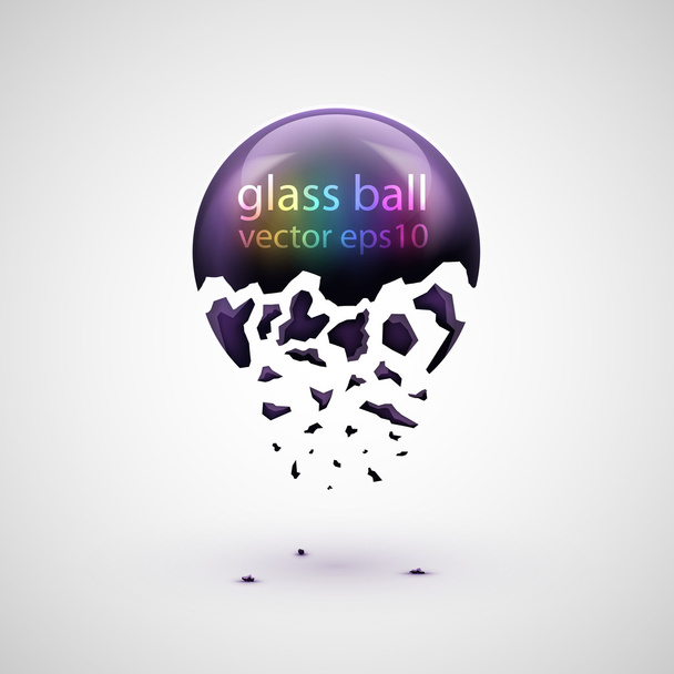 Glass sphere crumbling to pieces background. - Vector, Image