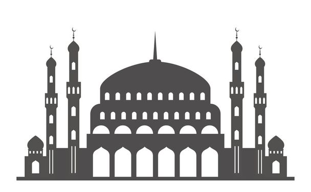 Mezquita con silueta de minaretes. Arquitectura islámica en el horizonte. Paisaje urbano de Estambul aislado sobre fondo blanco. - Vector, Imagen