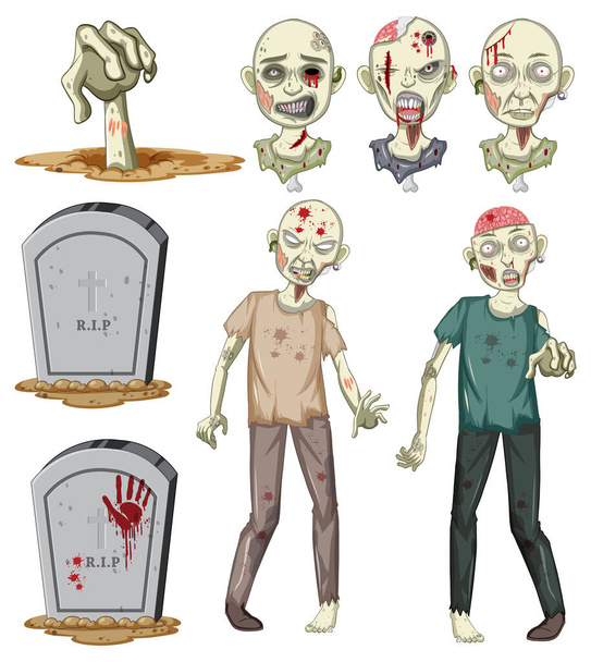 Set di Halloween zombie oggetti illustrazione - Vettoriali, immagini