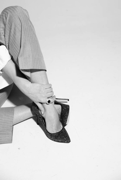 fashionable high heel shoes female legs on white backgroun - Фото, зображення