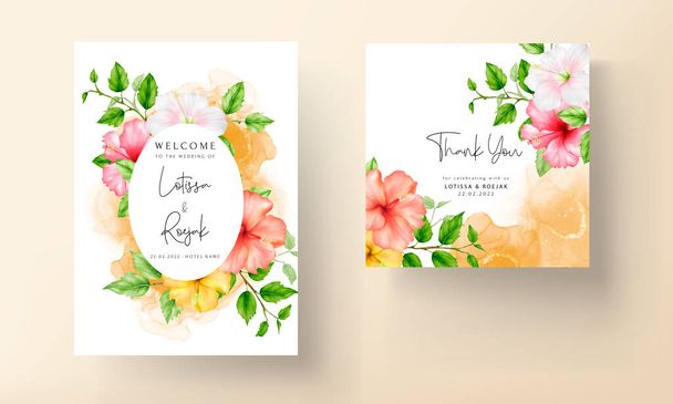 bella carta invito matrimonio fiore ibisco acquerello  - Vettoriali, immagini