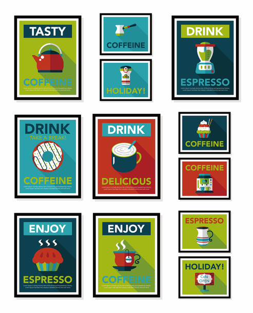 Coffee poster flat banner design flat background set, eps10 - Вектор, зображення