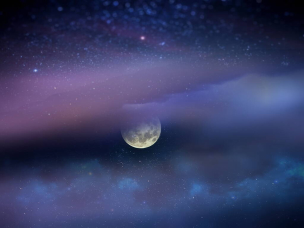 grande luna su darl blu stellato cielo chiaro cielo stellato blu brillante nebura grande luna e buio tramonto nuvole sfondo copia spazio modello - Foto, immagini