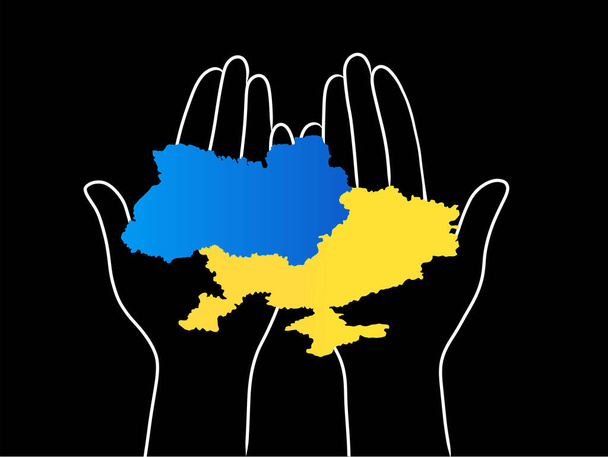 illustration of ukrainian territory in hands on black - Vector, Image