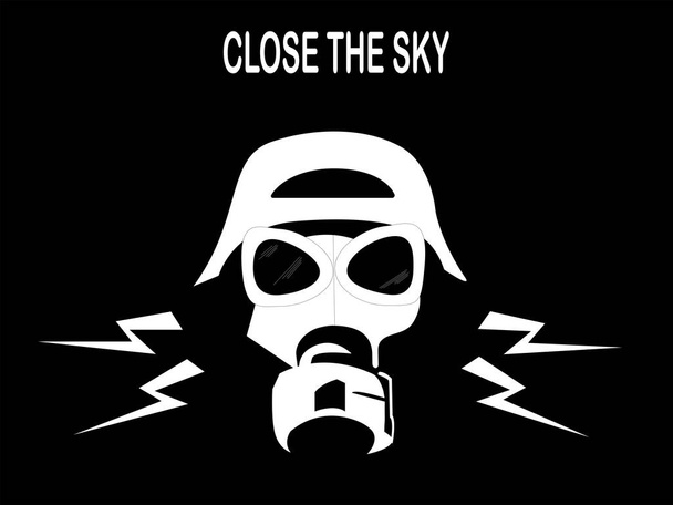 illustration of gas mask near close the sky lettering on black - Vector, Image