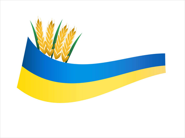 illustration of ukrainian flag near spikelets of wheat  - Vector, Image