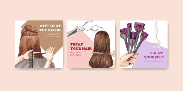 Plantilla de pancarta con concepto de belleza de cabello de salón, estilo acuarela - Vector, Imagen