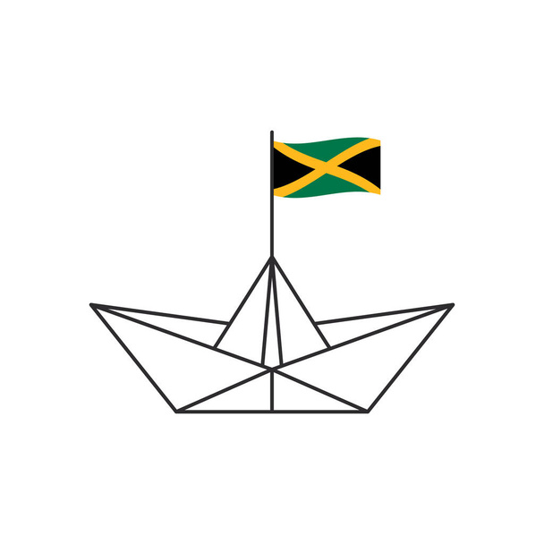 Kağıt tekne ikonu. Jamaika bayrağı taşıyan bir tekne. Vektör illüstrasyonu - Vektör, Görsel