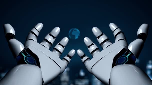 Φουτουριστικό ρομπότ τεχνητή νοημοσύνη διαφωτίζοντας την έννοια της τεχνολογίας AI - Πλάνα, βίντεο
