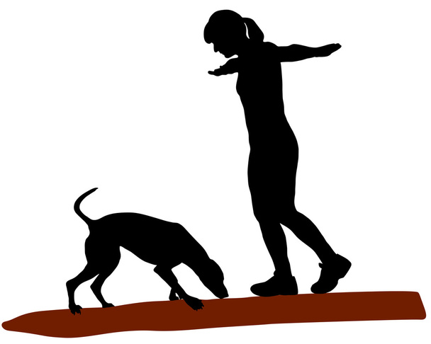 Woman and dog on log - Vector, Image