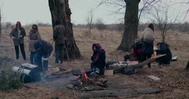 Ukrainian Refugees Settling In Forest During War Crisis. - Footage, Video