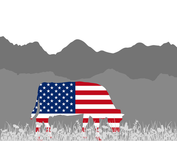 Kráva alp a vlajka Usa - Vektor, obrázek