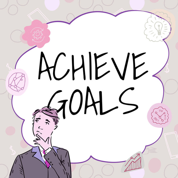 Text sign showing Achieve Goals. Conceptual photo Results oriented Reach Target Effective Planning Succeed Businessman Innovative Thinking Leading Ideas Towards Stable Future. - Photo, Image