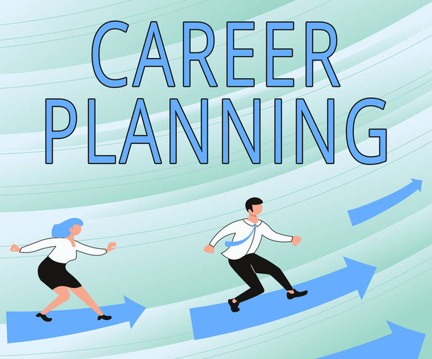 Text sign showing Career Planning. Business concept Strategically plan your career goals and work success Man Holding Screen Of Mobile Phone Showing The Futuristic Technology. - Photo, Image