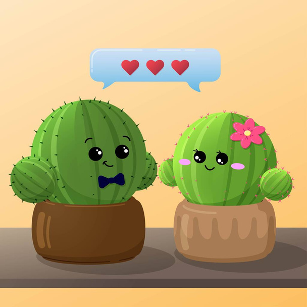 couple cute little green cactus - Vecteur, image