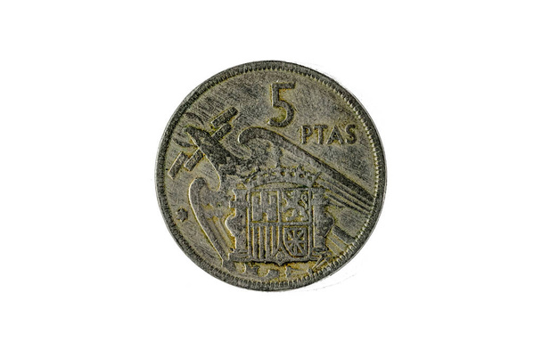 Іспанські монети - 5 песет, Франсіско Франко. Монетний двір 1956 року. - Фото, зображення