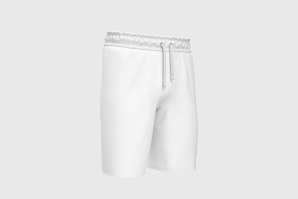 Sport weiße Herren Shorts isoliert auf weißem Hintergrund. 3D-Rendering. Attrappe - Foto, Bild