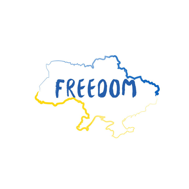 Esquema azul y amarillo Mapa ucraniano en colores nacionales. Diseño minimalista. Stock ilustración vectorial aislado sobre fondo blanco. - Vector, Imagen