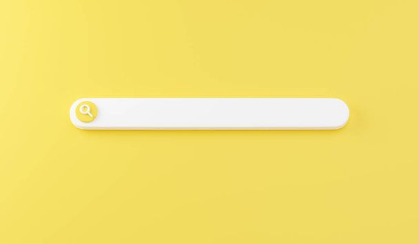 ウェブ検索バー3Dレンダリング-黄色の背景に関する情報の研究のための白いウェブサイトのフォームのイラスト. - 写真・画像