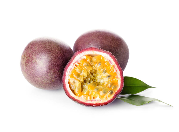 Delicious passion fruits on white background - Photo, Image